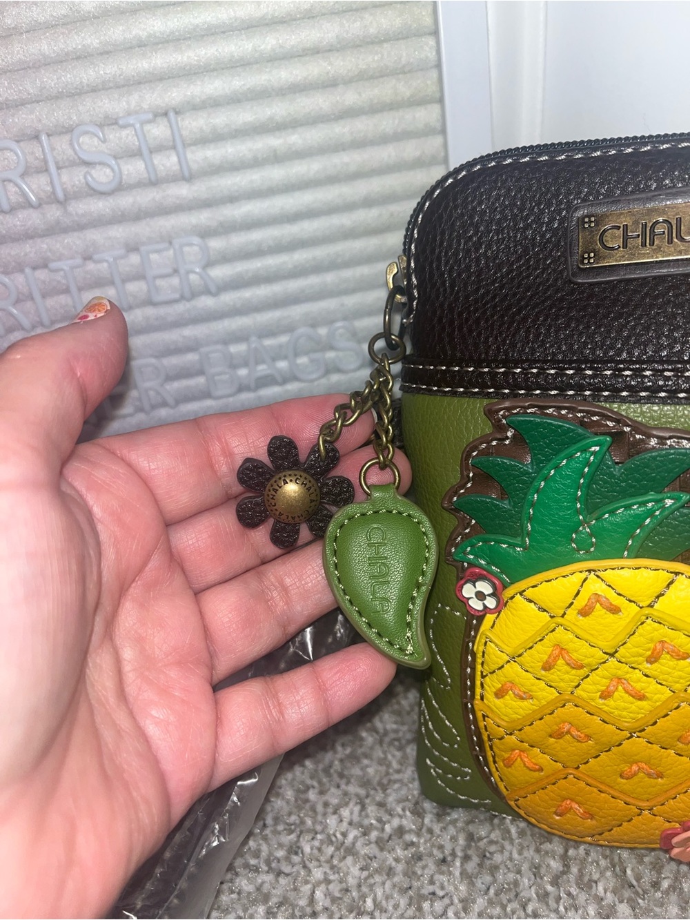 New Chala Olive Green Pineapple Crossbody Bag - Picture 2 of 7